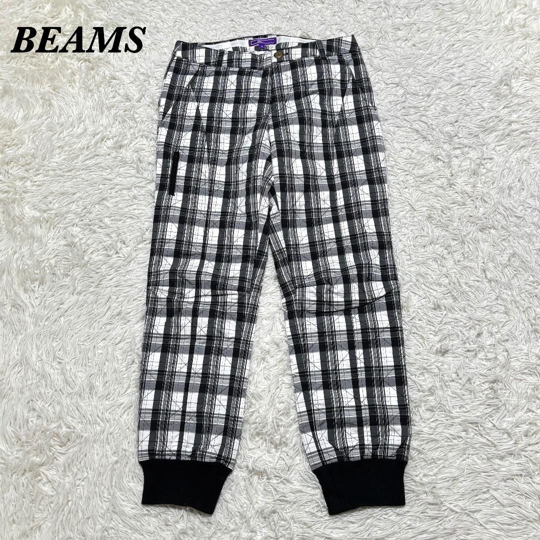 【美品】 BEAMS GOLF キルティングパンツ S ブラック チェック