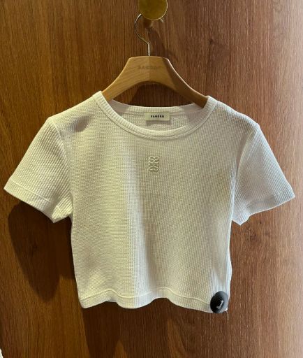 SANDRO サンドロ スカイブルー ワッフル編み 半袖 ニット 36サイズ