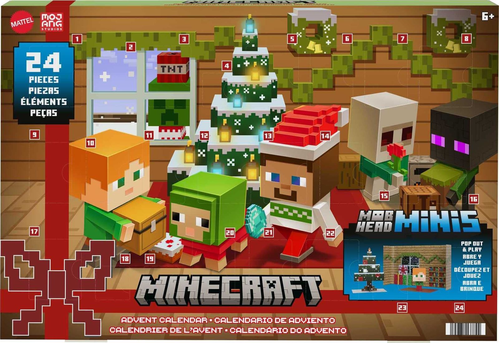 新品 Mattel マインクラフト モブヘッド ミニ アドベントカレンダー 24個のサプライズ アクションフィギュア&アクセサリー付き スティーブ/ホリデーギフト付き