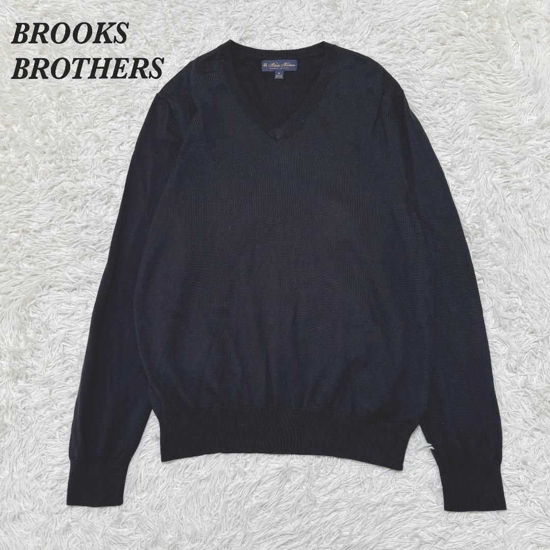 【美品】 BROOKS BROTHERS 薄手Vネックニット M ブラック 無地
