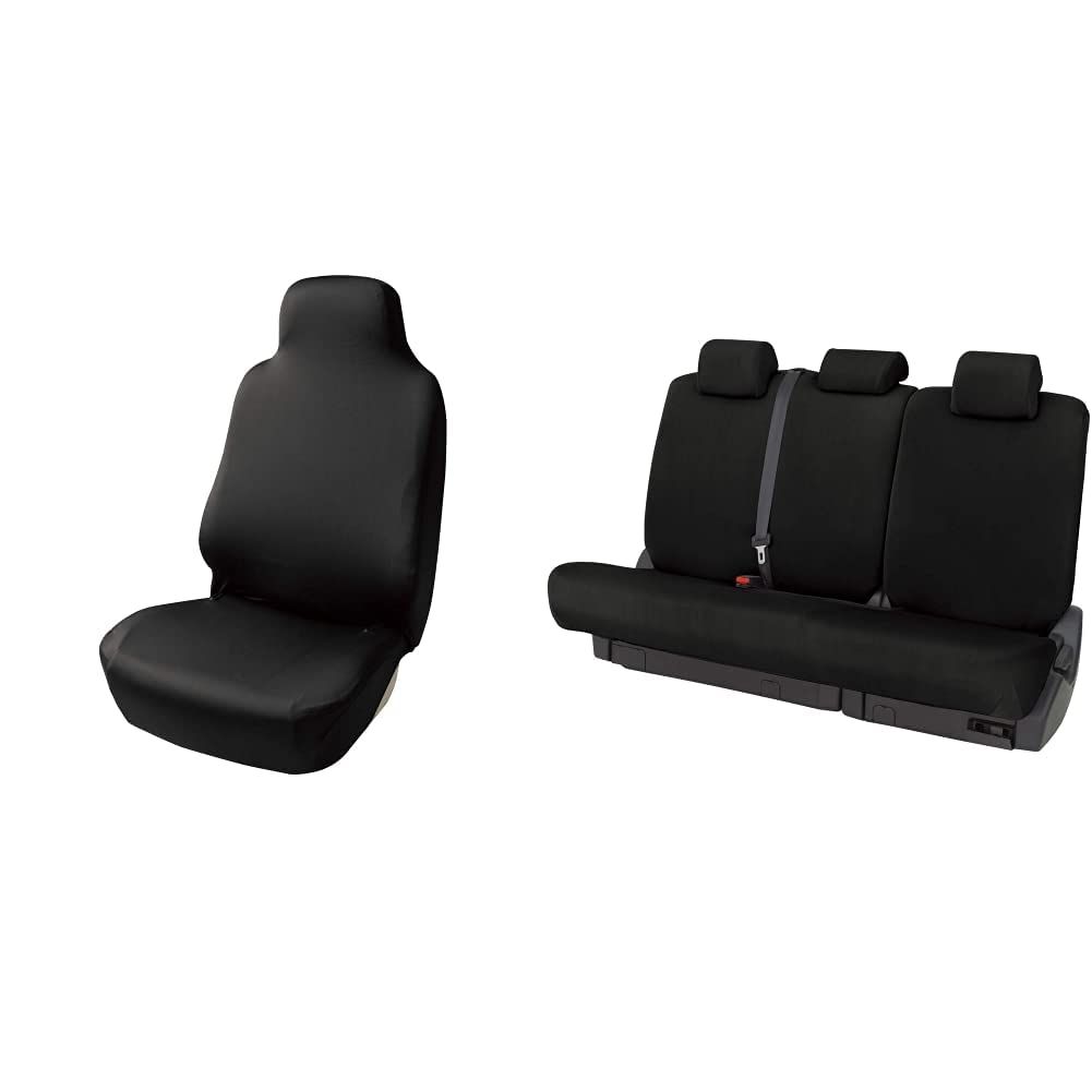 新品 ボンフォーム(BONFORM) シートカバー スキニーニット ブラック 前席2枚・後席(6:4分割)1枚セット ブラック 丸洗いOK 撥水素材 伸縮生地