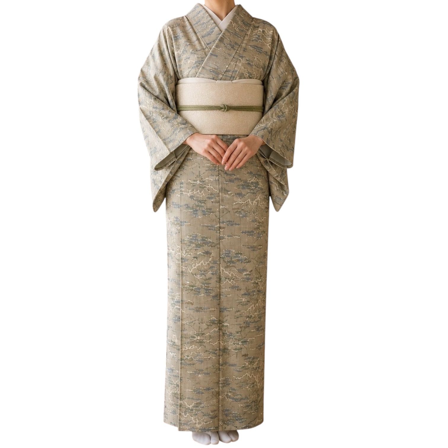#J915 白大島紬 松 正絹 上品 和装 和服 着物