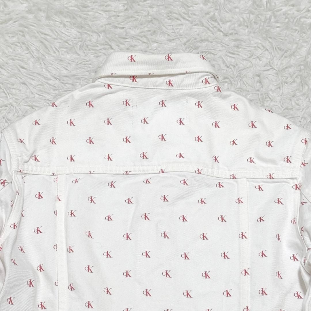 美品】CALVIN KLEIN デニムジャケット S ホワイト ロゴ総柄 - メルカリ