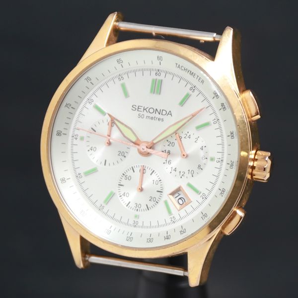 QZ SEKONDA 50M NG3847 シルバー文字盤 クロノ デイト レディース腕時計 2000000 NSK KRK