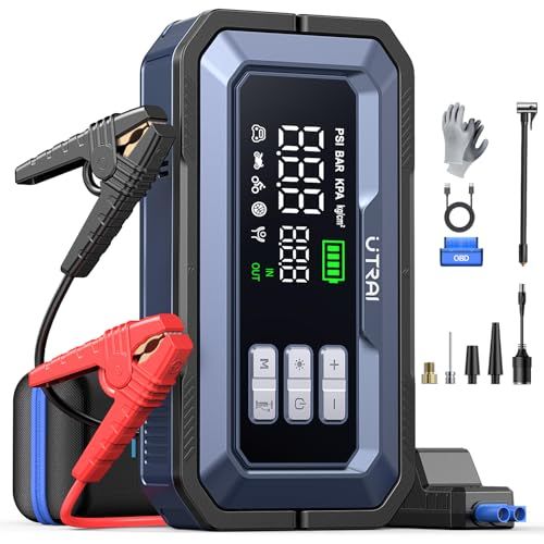 UTRAI ジャンプスターター 6000A 大容量 【6in1多機能】エアコンプレッサー 150PSI OBD2車両診断 折りたたみ式ハンドル 2種類LEDライト 12Vガソリン車全排気量・ディーゼル車12L以下対応 QC3.0急速充電 PS 162c945b 12,276円