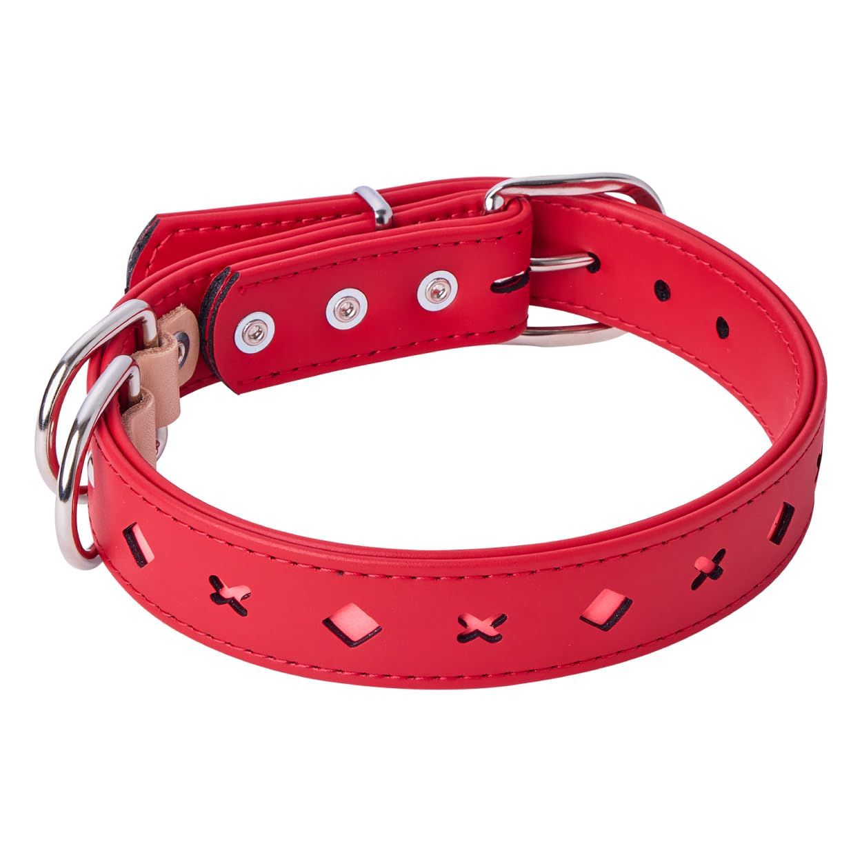 新品 ペティオ (Petio) 犬用首輪 反射クロスダイヤ 平首輪 36mm レッド（25Kgまでの大型犬用）