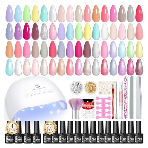 PEACECOLOR ジェルネイルキット 全39点 22PC春夏色ジェルネイルセット カラージェル 4PCトップコート＆ベースコート U Vネイルライト付き ネイルシール スタータキット セルフネイル 初心者 ギフトma c0337878