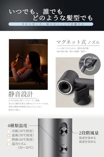 NISSYO【日本正規品・最新型ドライヤー】速乾 大風量 2億マイナスイオン 低温 大風速 温冷リズム 冷風 静音 軽量 ヘアードライヤー 高速ドライヤー ヘアケア 美髪 8モード 静電気 1200W ノズル付き コンパクト ギフト プレゼン 1ea6ce88