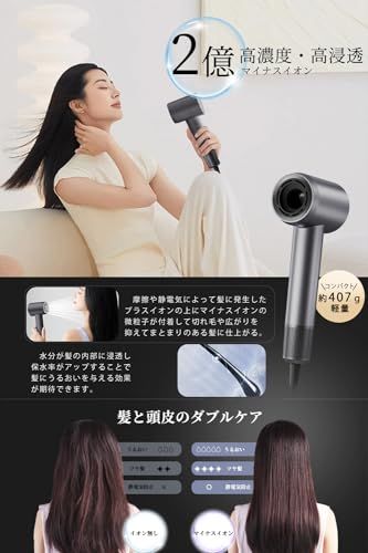 NISSYO【日本正規品・最新型ドライヤー】速乾 大風量 2億マイナスイオン 低温 大風速 温冷リズム 冷風 静音 軽量 ヘアードライヤー 高速ドライヤー ヘアケア 美髪 8モード 静電気 1200W ノズル付き コンパクト ギフト プレゼン 1ea6ce88