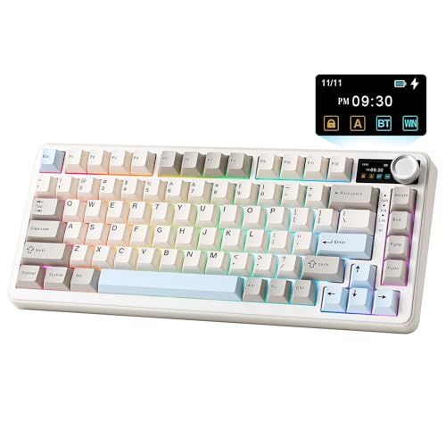 YUNZII B75 PRO MAX QMK/VIA ワイヤレスメカニカルキーボード 75%英語配列 ディスプレイとノブ付き ホットスワップ可能 ガスケット構造 潤滑済みスイッチ 3モード接続 (Bluetooth/Type-C/2.4G) f538f803