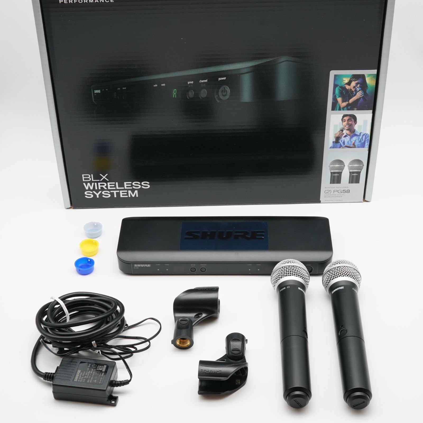 新品級 SHURE シュア BLX288/PG58 ボーカル・スピーチ用ワイヤレスシステム 別売カラーIDキャップおまけ付！