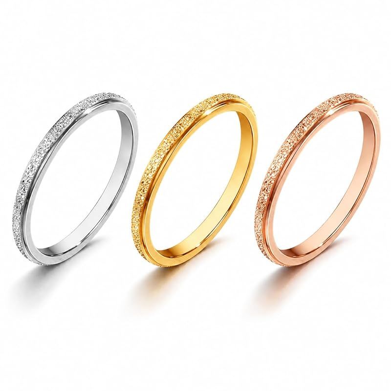 083BASE 2mm ステンレスリング レディース メンズ ピンキーリング 重ね付け シンプル マット ゴールド ローズゴールド シルバー 7号