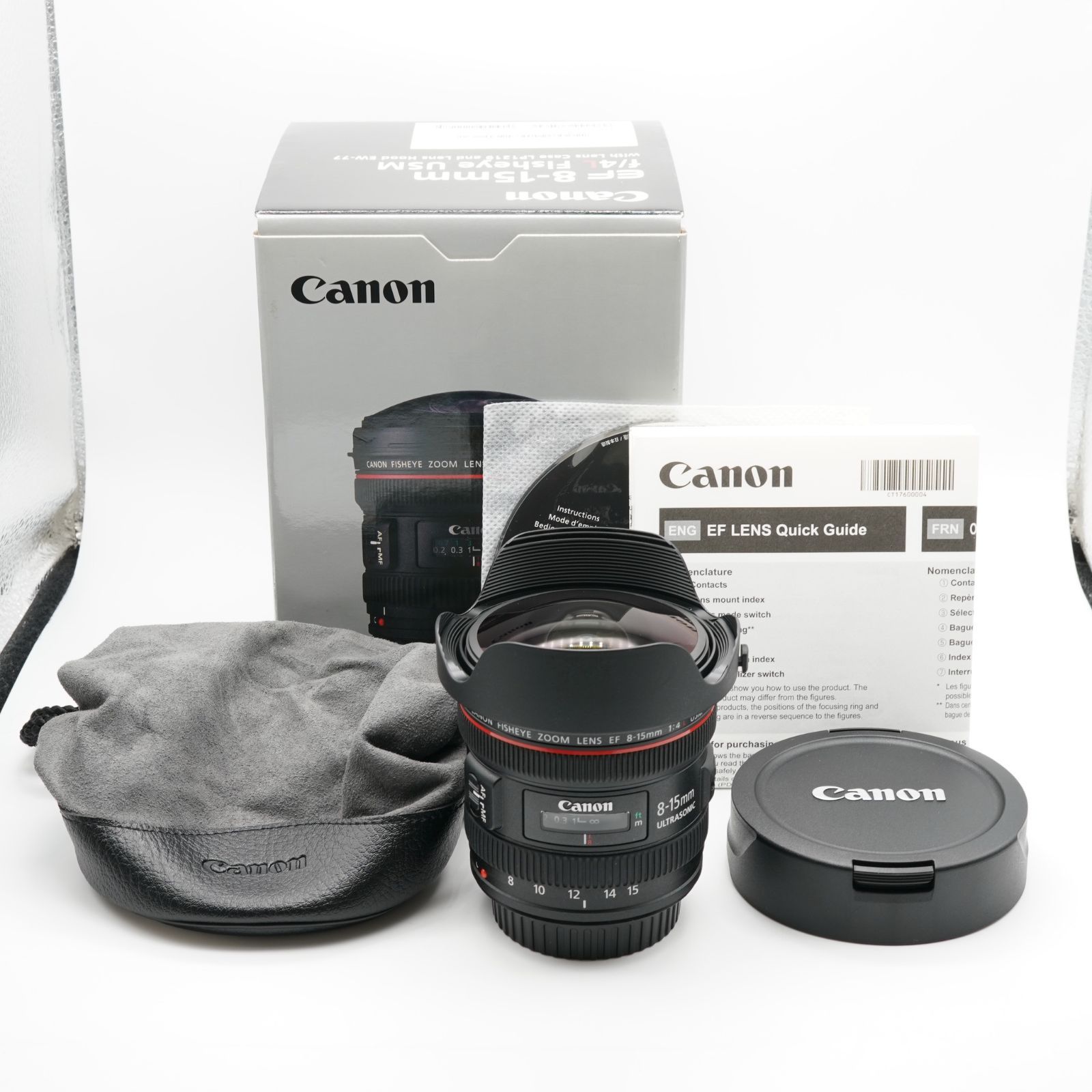新品級 キヤノン CANON EF 8-15mm F4L フィッシュアイ USM あると嬉しい元箱・取説・純正フード・純正ソフトケース付！