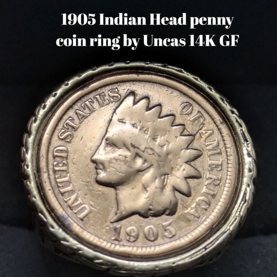 1905年 UNCAS 14KGF インディアンヘッド 1セント コインリング メンズ ヴィンテージ 9.6号 17.2g