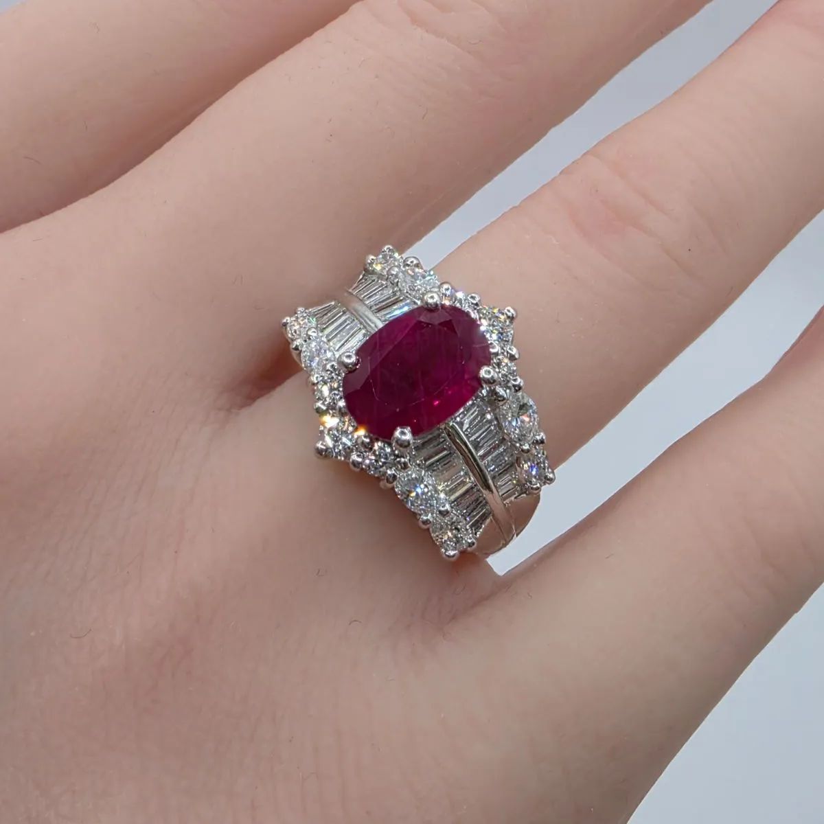 安い〜〜〜！??在庫一掃セール！?⏰? ⚡PT900 ダイヤルビーリング 14号 ダイヤ -1.65cts ルビー2.81cts