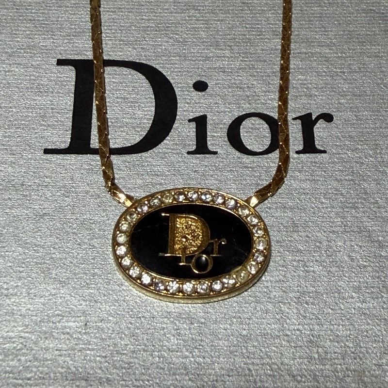 Christian Dior クリスチャンディオール ネックレス CDロゴ オーバル ラインストーン ゴールド ブラック A11