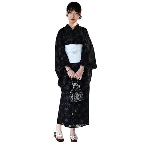 [HOHO AYUMU] 二部式浴衣 レディース セパレート浴衣セット ベージュと黒の二色 オーガンジー花柄 フリーサイズ 羽織?キャミワンピース 簡単着付け 心地よい触感 夏服 祭り 花火大会e edc01574
