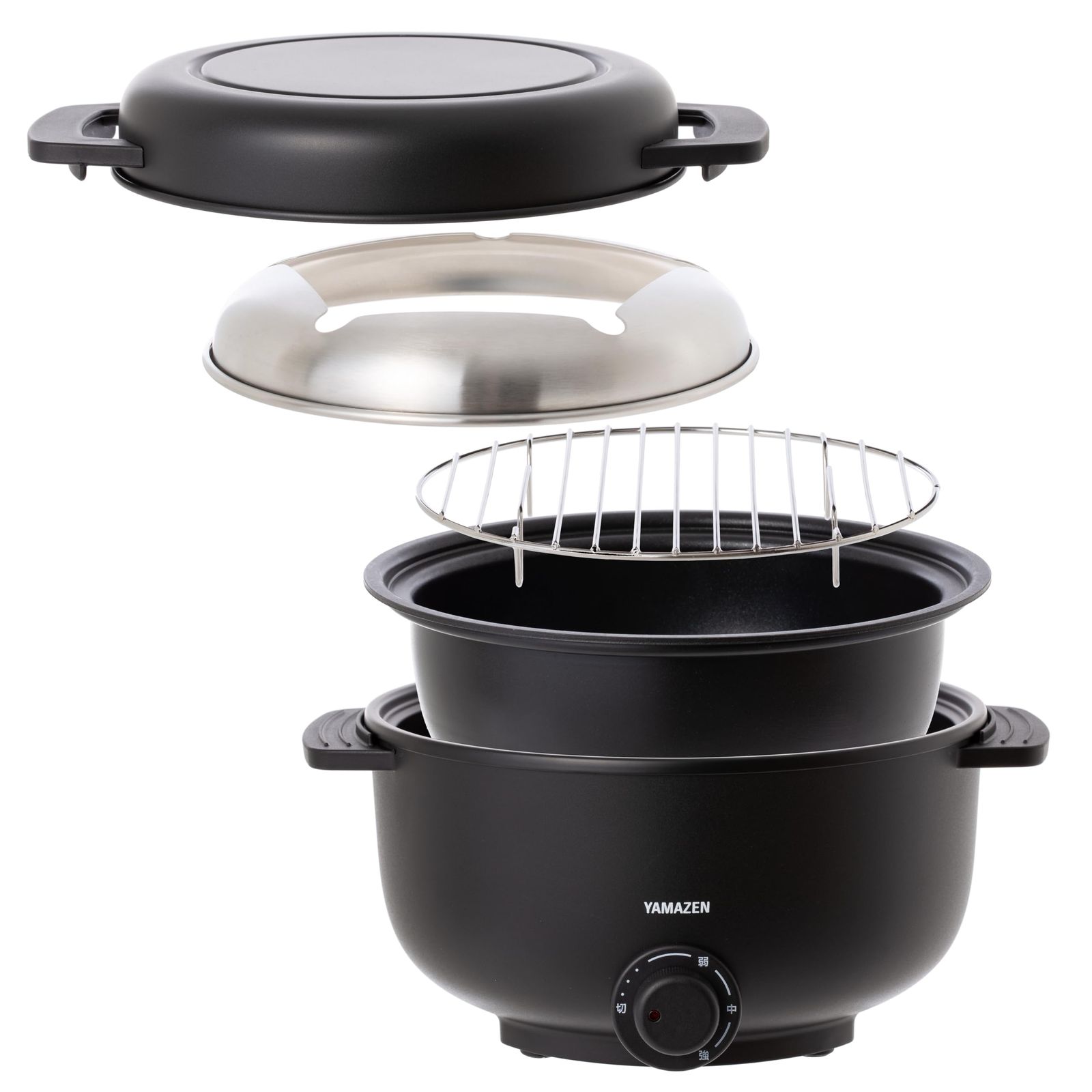 [山善] 電気鍋 グリル鍋 小型 卓上 一人用 5WAY (焼く/蒸す/揚げる/煮る/フォンデュ) デキタテポット 温度調整機能 着脱式 丸洗い可能 ブラック YMCP-S650(B)/ f463dd5e