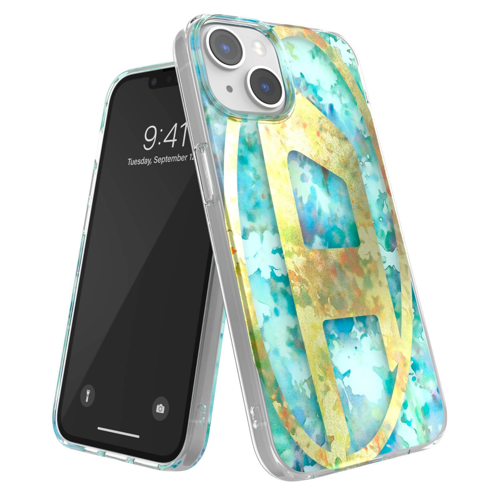 【数量限定】iPhone 13 iPhone ケース / 14 ブランド プリント（ディーゼル デザイン イエローロゴ 耐衝撃 フローラル柄 x iPhone13ケース iPhone14ケース ブルー） ディーゼル