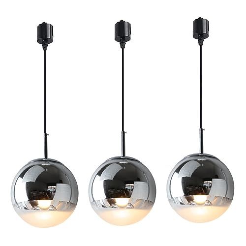 ペンダントライト 3灯 ガラスシェード ボール型 レールシャンデリア風 ダクトレール用 高さ調整可能 LED電球付き おしゃれ照明器具 キッチン ダイニング リビング 寝室 カフェ風 取り付け簡単 [並行輸入品] 国内発送 58a950ab