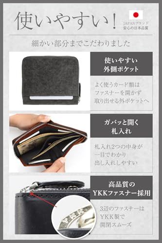 [エクスビータ] 財布 メンズ 2つ折り 本革 【500人に選ばれたラウンドファスナー財布】 イタリアンレザー 薄型 コンパクト YKKファスナー (スクラッチ（グリーン）)t adb6e160
