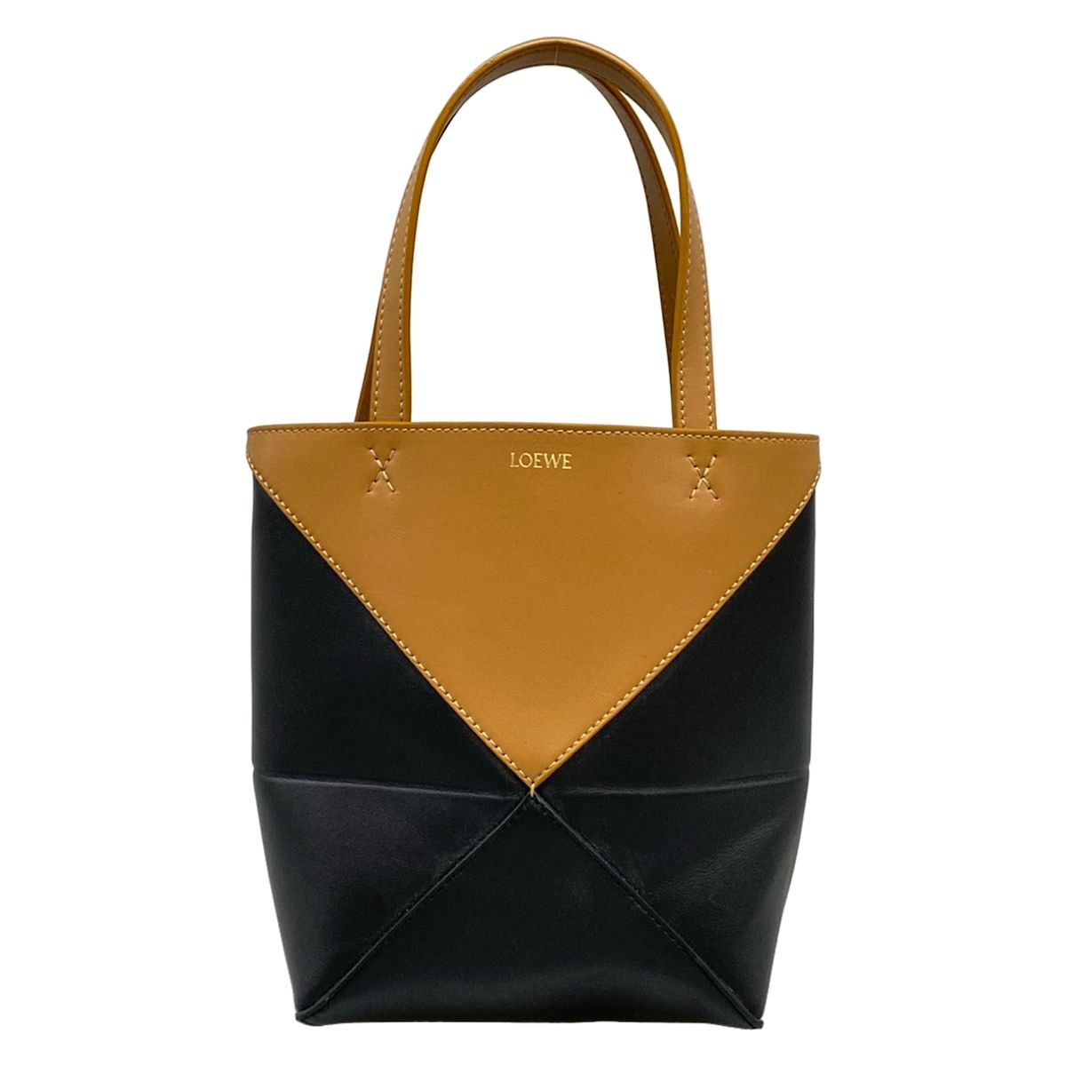 LOEWE(ロエベ) トートバッグ パズルフォルド トート ミニ A779V25X07 黒×ウォームデザート（ブラウン） 折りたたみ/バイカラー