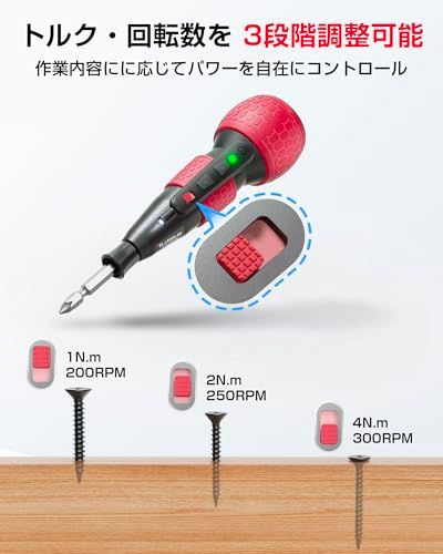 ☆新品☆電動ドライバー 小型 強力 トルク3段階調整 高い同心度・ビット振れ軽減 【収納ケース付き 16本ビット付き】 電動4N.m 手動12N.m USB-C充電式 高輝度LEDライト 軽量 DIY 操作簡単 女性/初心者対応 電動ドリル 0b3d31b9
