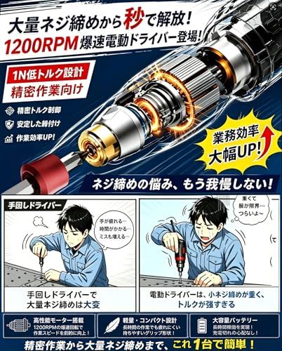 ☆新品☆電動ドライバー 小型 【業界最高速・1200RPM・ブレーキ付】 電動1N.m 手動12N.m USB-C充電式 高輝度LEDライト 軽量 精密作業 ネジ締め 操作簡単 女性/初心者対応 電動ドリル 収納ケース付き ビット16本付き 14e066b6 ☆新品☆電動ドライバー 小型 【業界最高速・1200RPM・ブレーキ付】 電動1N.m 手動12N.m USB-C充電式 高輝度LEDライト 軽量 精密作業 ネジ締め 操作簡単 女性/初心者対応 電動ドリル 収納ケース付き ビット16本付き 14e066b6