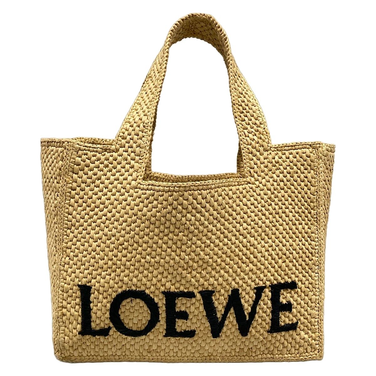 LOEWE(ロエベ) トートバッグ フォント トート スモール A985B59X03 ベージュ×ブラウン×黒 かごバッグ/刺繍 レザー
