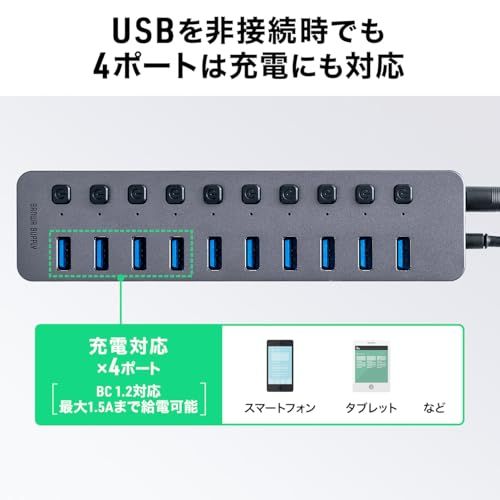 サンワダイレクト USBハブ 10ポート セルフパワー USB充電器 個別スイッチ付 USB3.2/5Gbps ACアダプタ付 400-HUBA23GMpms 611be1dc サンワダイレクト USBハブ 10ポート セルフパワー USB充電器 個別スイッチ付 USB3.2/5Gbps ACアダプタ付 400-HUBA23GMpms 611be1dc