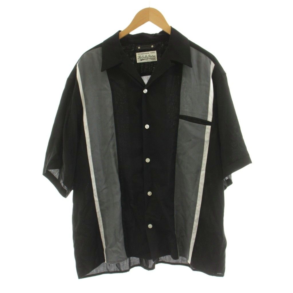 ワコマリア WACKO MARIA MINEDENIM 50's SHIRT オープンカラーシャツ 半袖 XL 黒 ブラック グレー /KU