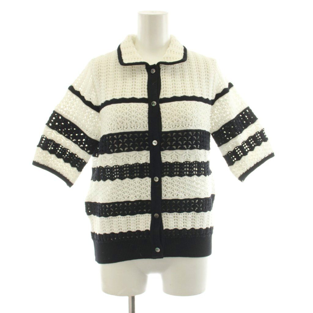 ユナイテッドアローズ UNITED ARROWS 25SS EARLY SM ポロニット カットソー 半袖 ボーダー柄 紺 ネイビー 白 ホワイト 1518-299-1885 /KU