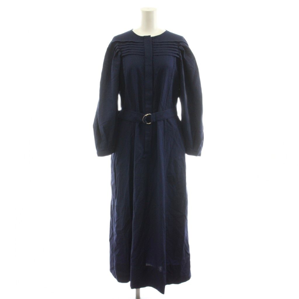 エブール ebure 24AW シャツワンピース ロング マキシ 長袖 ハーフボタン ベルト付き 36 紺 ネイビー 4010300295 /KU ■MU