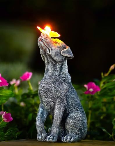 Yeomoo ソーラーライト付き犬の置物 - 蝶が止まるおしゃれなガーデンオブジェ｜誕生日・母の日・クリスマスプレゼントに適｜庭・ベランダ・室内用ソーラー装飾ライトt e45c724d