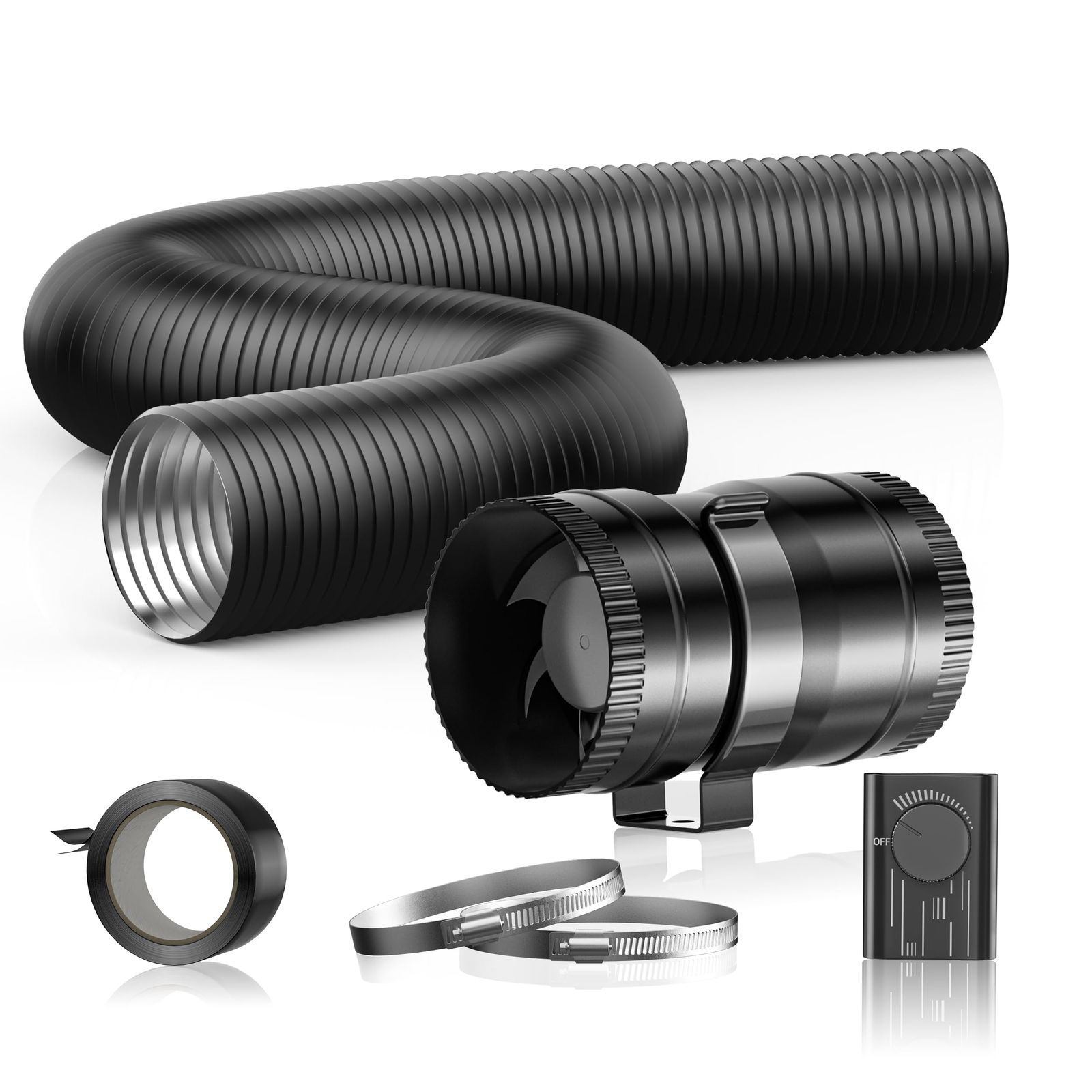 Hon&Guan ダクトファン セット 75mm 中間取付型【インボイス制度登録店】換気扇 パイプファン 排気 強力 省エネ 静音 ダクト用/窓用/卓上用/塗装ブース用/家焼肉 丸形タイプ 産業用換気扇 ダクトホース入り/2.5m1本 クラン a4ab87e0
