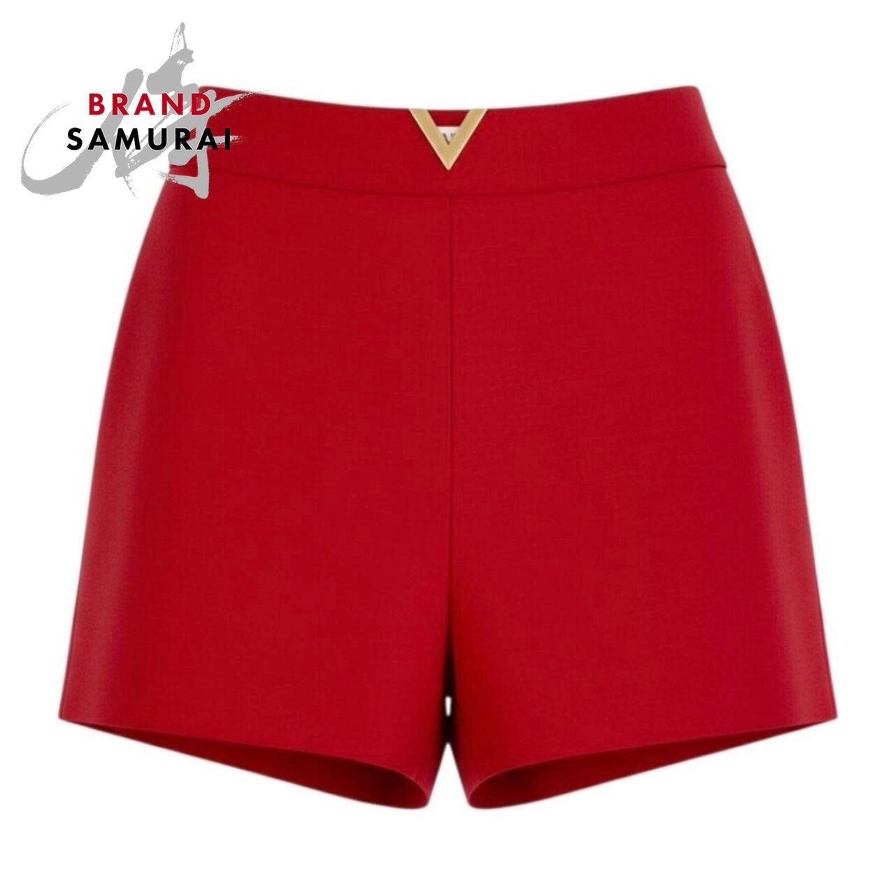 VALENTINO ヴァレンティノ Vゴールドロゴ ハイウエスト レッド ウール/シルク ショートパンツ レディース A3-00112【中古】