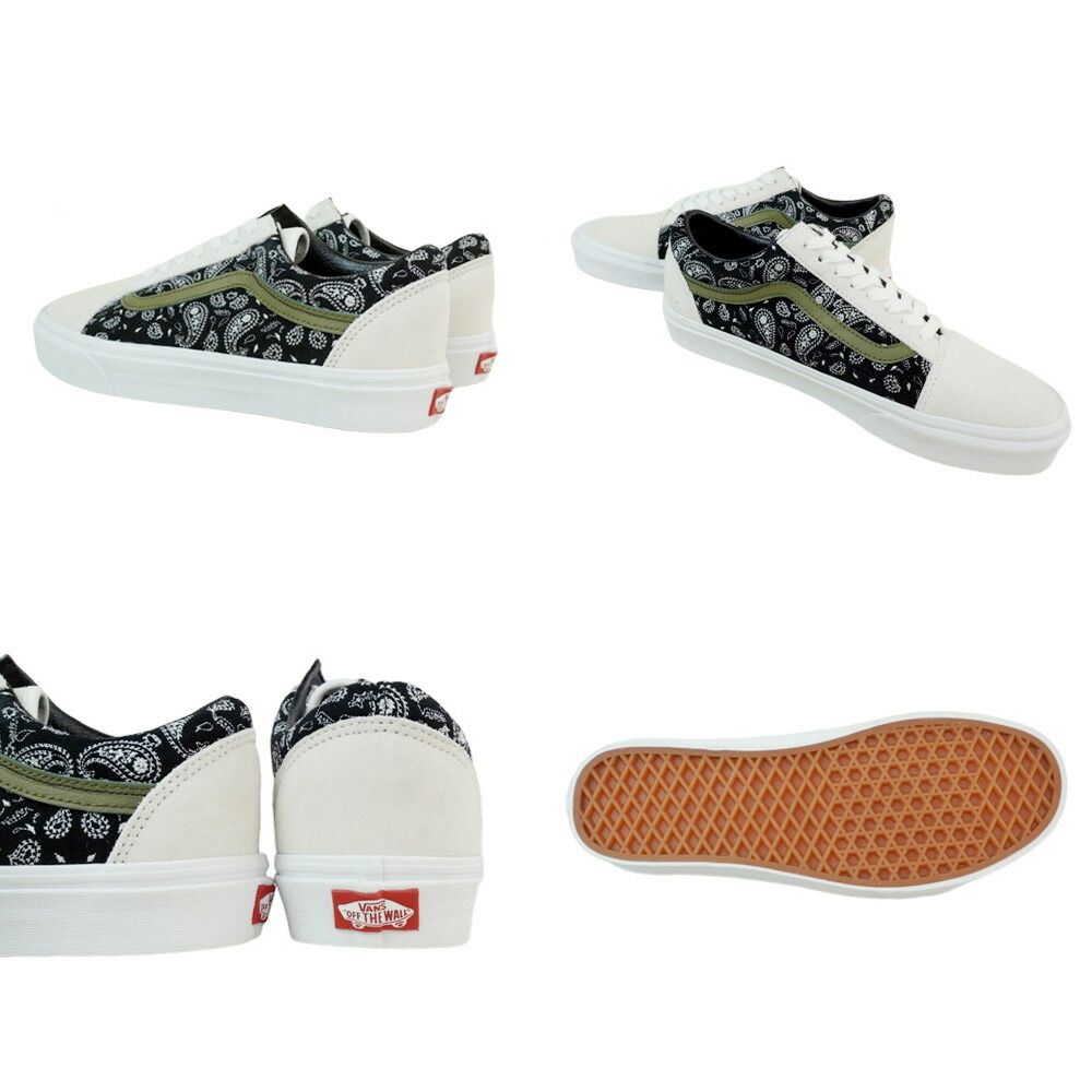 VANS バンズ ヴァンズオールドスクール【箱あり】OLD SKOOLPAISLEY SUEDE WHITE BLACKペイズリー スエード ホワイト ブラック白 バンダナ カーキ グリーン 緑メンズ スニーカー 靴 ローカット sk8 スケシュー