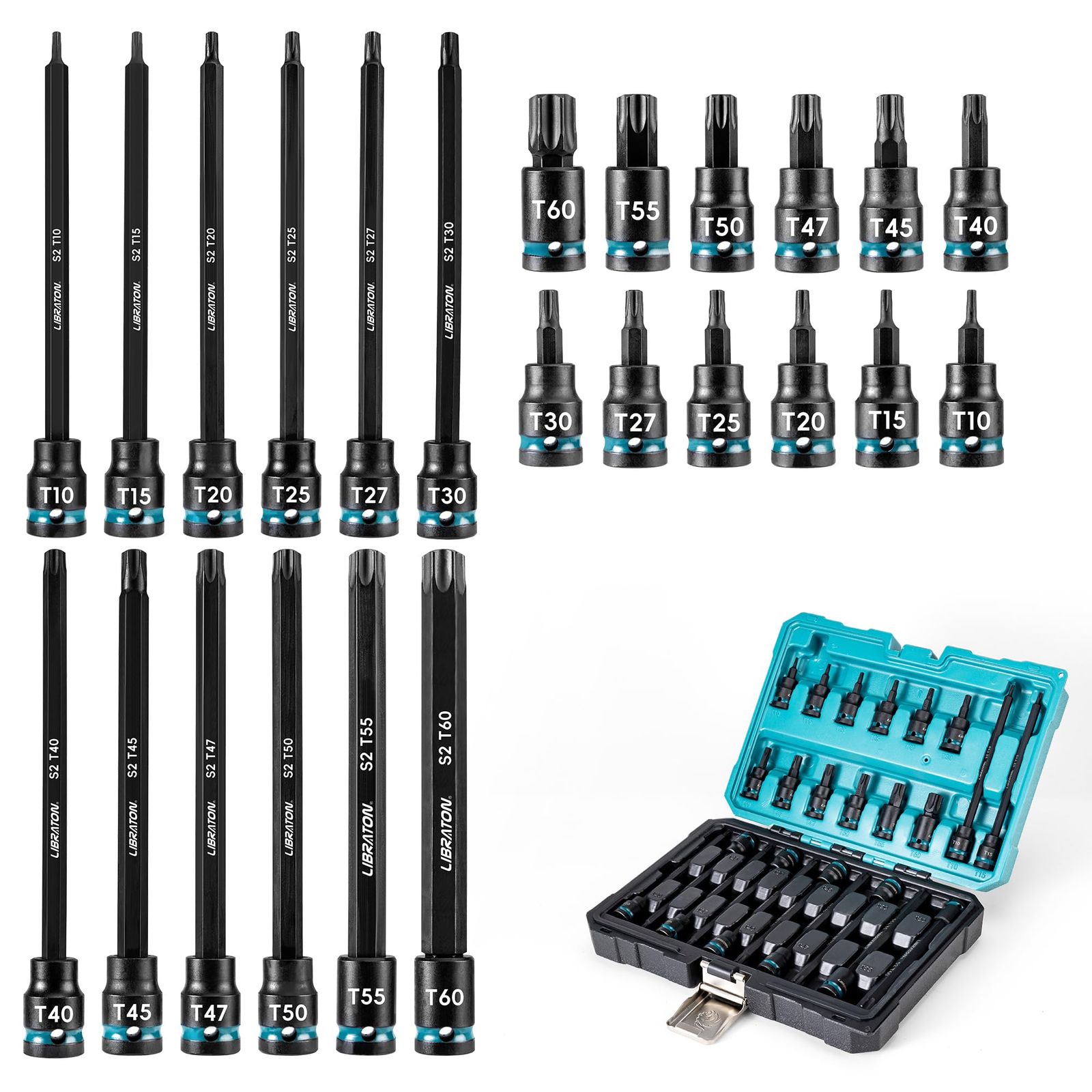LIBRATON トルクスビットソケットセット 差込角 3/8インチ(9.5mm) S2鋼 星型ビットソケットセット T10-T60 インパクト用 トルクスソケットセット 24点セット(沖縄・離島の方発送不可）) e36dba3b