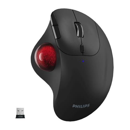 フィリップス ワイヤレス トラックボールマウス 静音 Bluetooth/USB接続 3台同時接続 無線 マウス トラックボール 3200DPI 5段階DPI切替 人間工学設計 7ボタン 進む/戻るボタン搭載 人工ルビー支持 親指操作 windows/Akoe