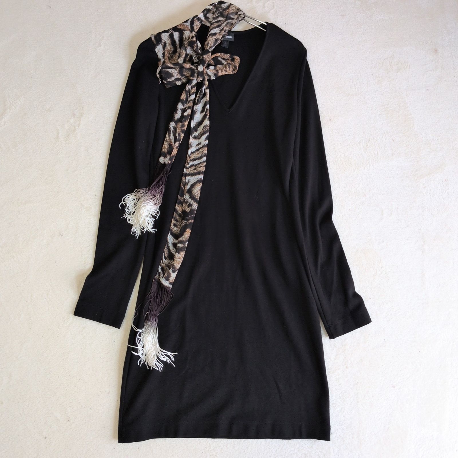 ロベルトカヴァッリ/ジャストカヴァリ　豹柄　アシンメトリー　絹ワンピース 激レア✨️Just Cavalli ジャスト・カヴァリ レオパード柄ストール付き