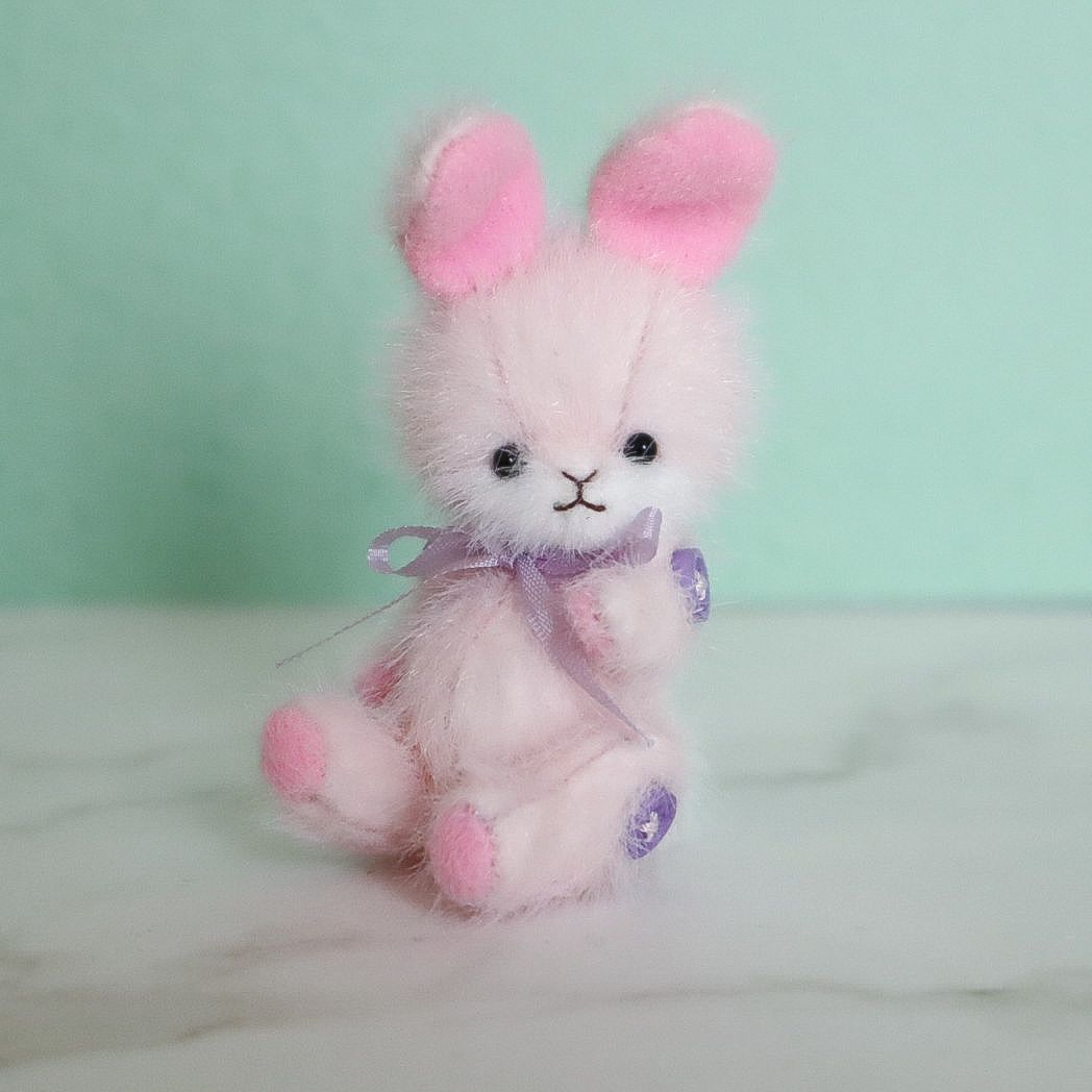 うさぎ・ピンク ハンドメイド ミニチュア テディベア ミニチュアベア