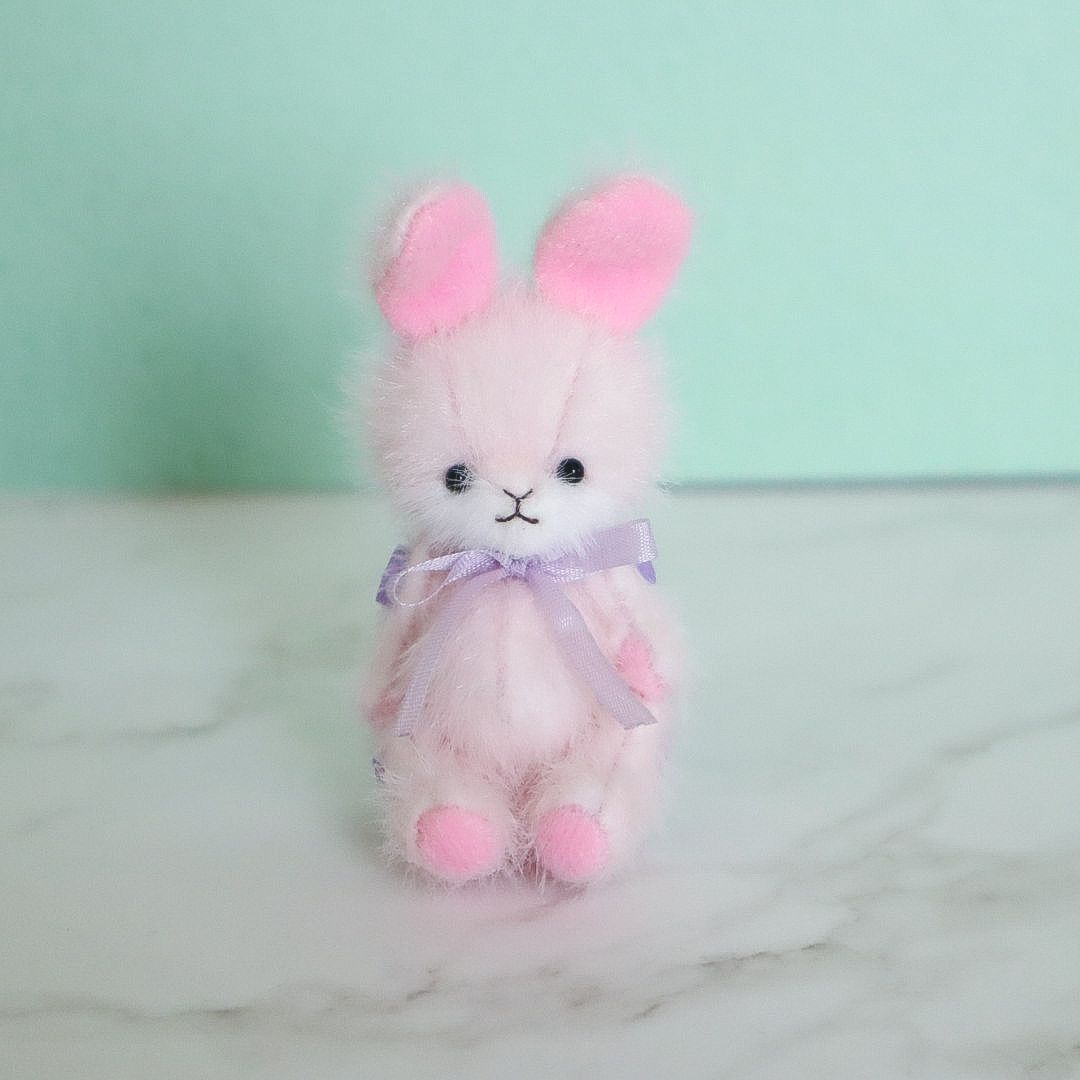 うさぎ・ピンク ハンドメイド ミニチュア テディベア ミニチュアベア