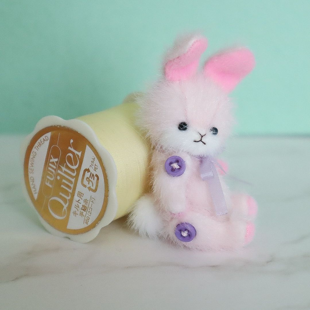 うさぎ・ピンク ハンドメイド ミニチュア テディベア ミニチュアベア