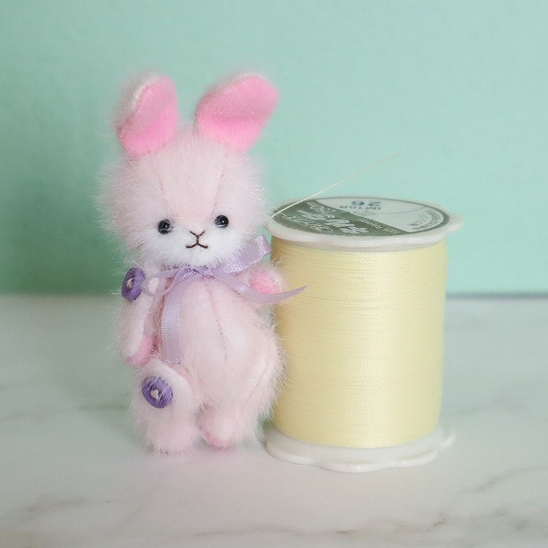 うさぎ・ピンク ハンドメイド ミニチュア テディベア ミニチュアベア