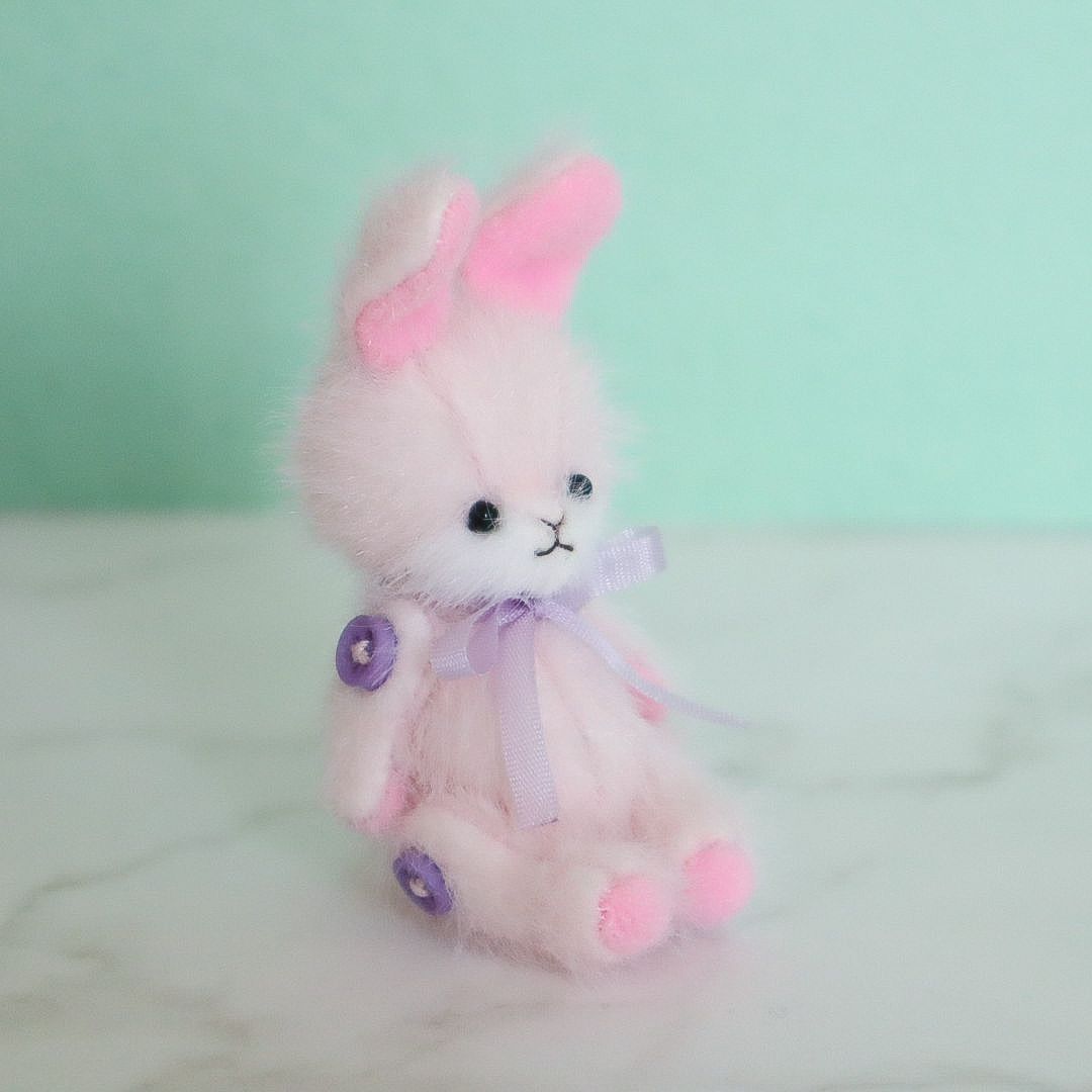テディベア ミニチュア ハンドメイド 小さなぬいぐるみ 海外作家様 うさぎ・ピンク ハンドメイド ミニチュア テディベア ミニチュアベア