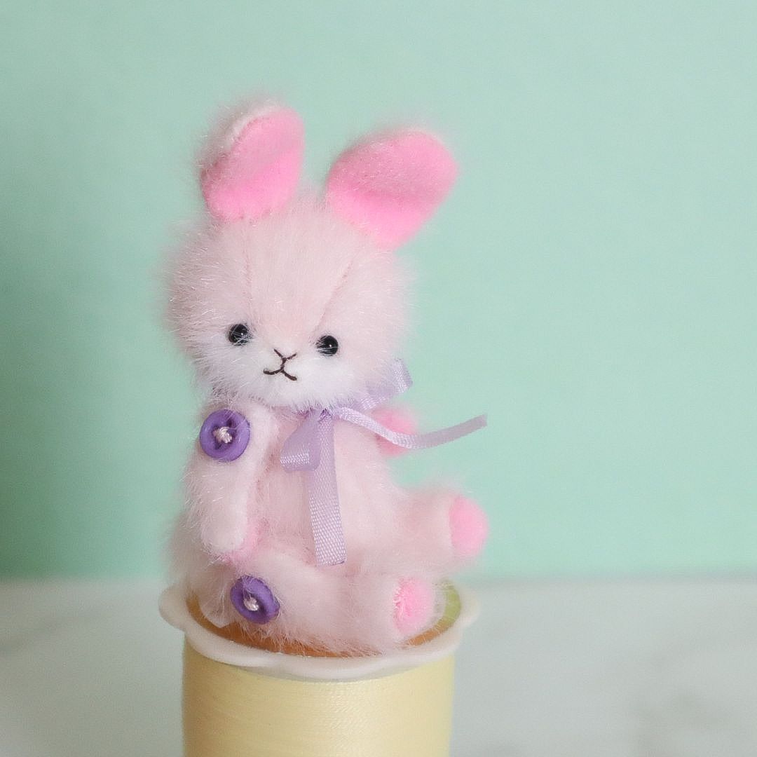 うさぎ・ピンク ハンドメイド ミニチュア テディベア ミニチュアベア