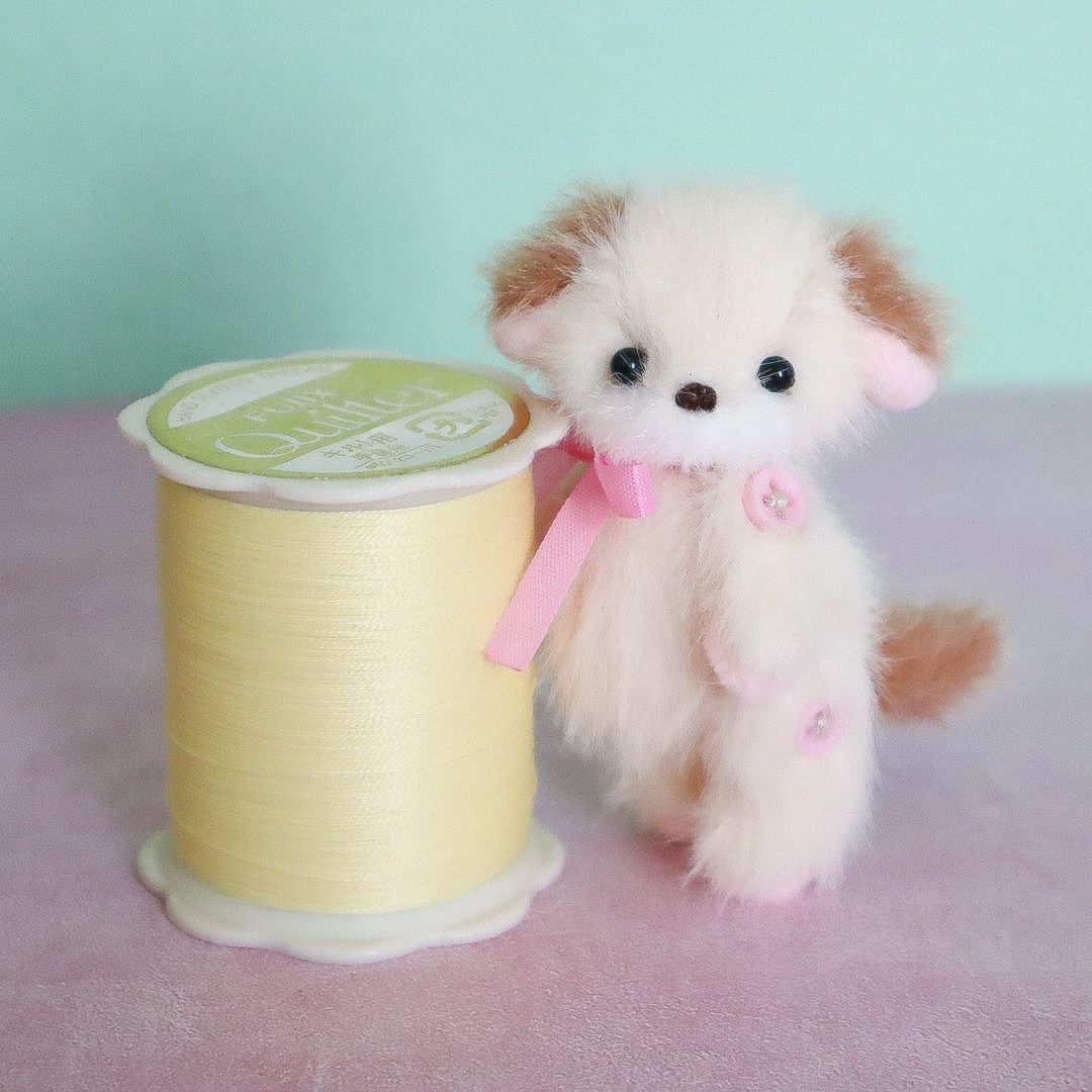 Dog, Beige and Brown Handmade Miniature Teddy Bear, Small Plush Toy, 6.5 cm, Handmade Doll Collection, Decorative, Cute Classical Gift for Adults, Birthday, Handmade, Artist, Bear, Animal