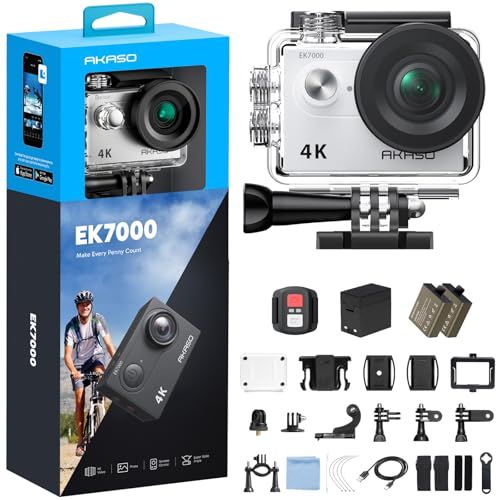 AKASO アクションカメラ EK7000 4K30FPS 20MP 水中カメラ WiFi搭載 外部マイク対応 30M防水 170度広角レンズ 1050mAhバッテリー2個付き アクションカム ウェアラブルカメラ 豊富なアクセサリー バイク/ b8d6a8cf