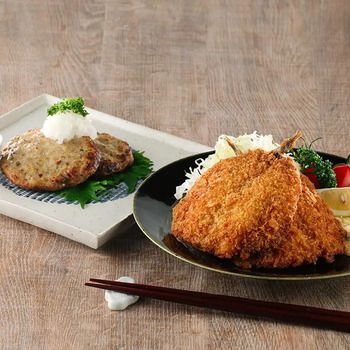 レンチンするだけ 瀬付きあじフライとハンバーグセット