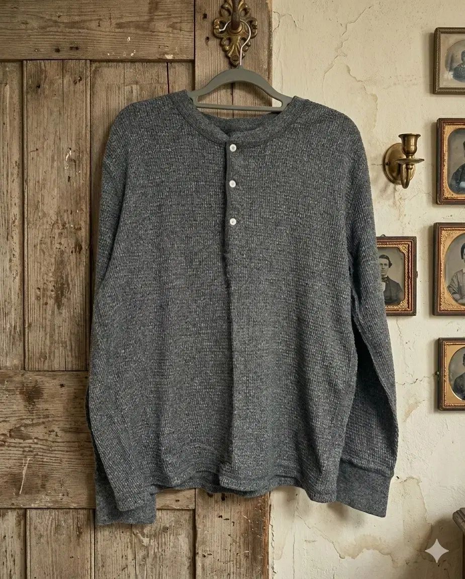 RRL(ダブルアールエル) ワッフル ヘンリーネック 長袖 Tシャツ M